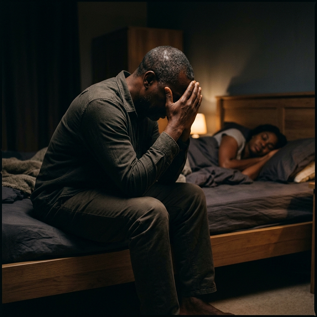 Couple facing away from each other in bed