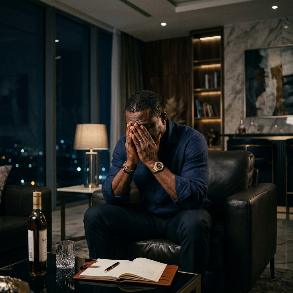 Defeated Odogwu sitting in the dark
