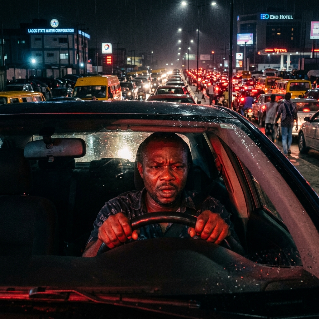 Stressed man in heavy traffic